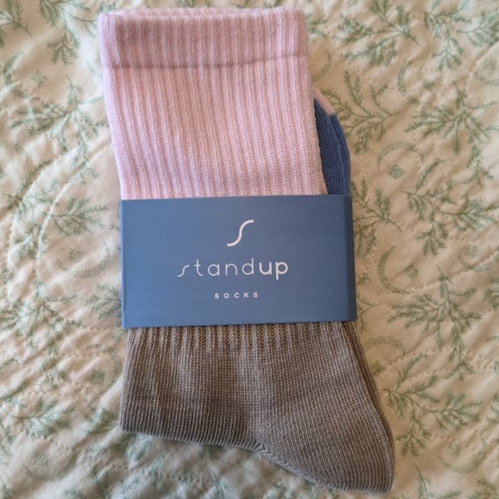 NWT Standup Socks Fay Crew Socks in Pink/Brown/Blue